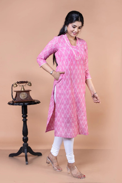 Pink Handloom Ikkat Kurta-1 -Ramdhanu