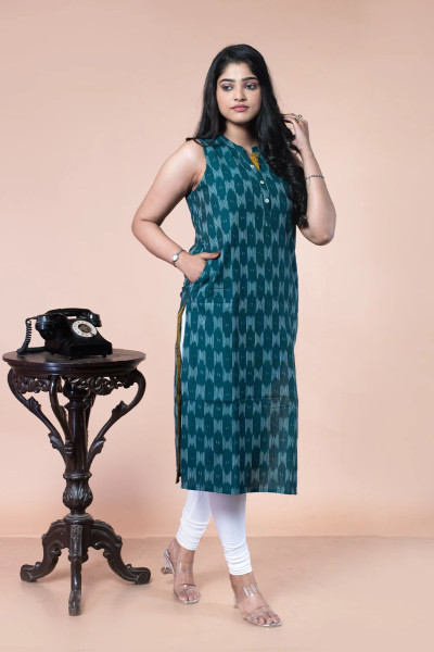 Green Sleeveless Kurta-1 -Ramdhanu