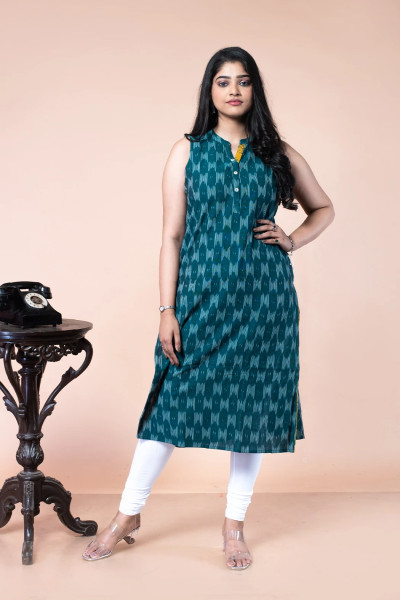 Green Sleeveless Kurta-2 -Ramdhanu