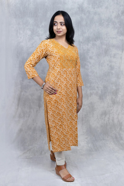 Mustard Kurta with kantha-1 -Ramdhanu