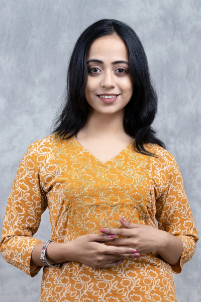 Mustard Kurta with kantha-2 -Ramdhanu