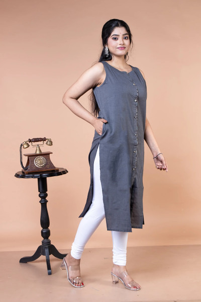 Grey Sleeveless Kurta-1 -Ramdhanu