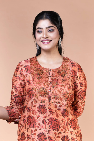 Peach Chanderi Silk Kurta-2 -Ramdhanu