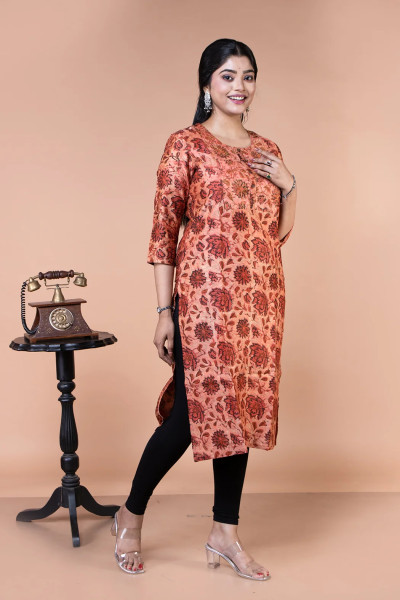 Peach Chanderi Silk Kurta-1 -Ramdhanu