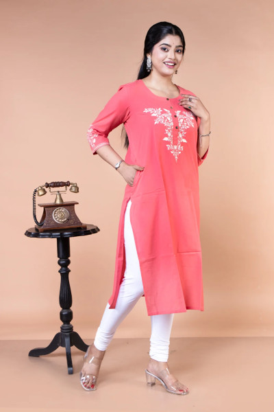 Peach Kantha Kurta-1 -Ramdhanu