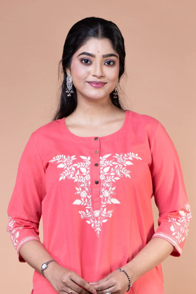 Peach Kantha Kurta-2 -Ramdhanu