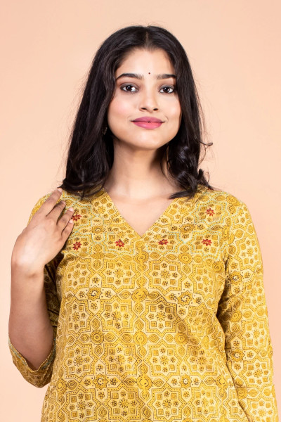 Yellow Printed Cotton Kurta-3 -Ramdhanu