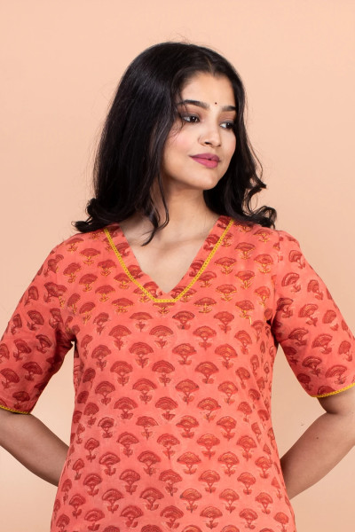 Peach Short Sleeves Kurta-3 -Ramdhanu