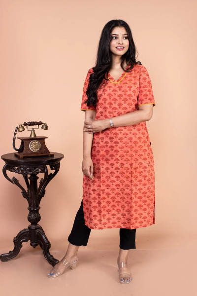 Peach Short Sleeves Kurta-2 -Ramdhanu