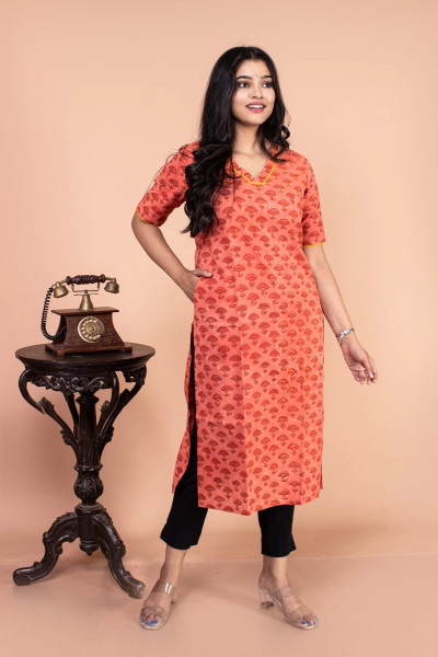 Peach Short Sleeves Kurta-1 -Ramdhanu