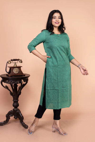 Green Block Printed Kurta-2 -Ramdhanu