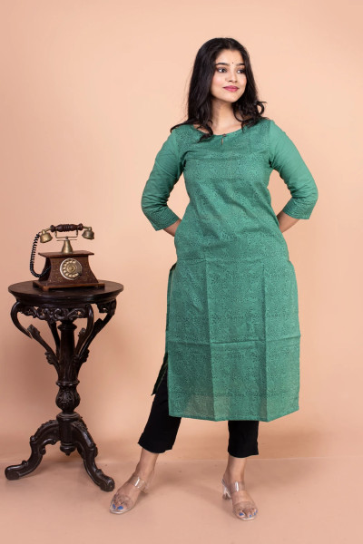 Green Block Printed Kurta-1 -Ramdhanu