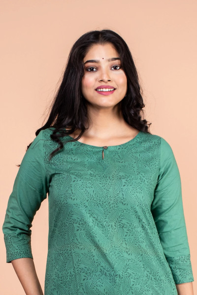 Green Block Printed Kurta-3 -Ramdhanu