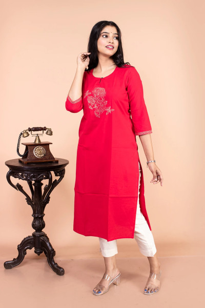 Red Pure Cotton Kurta-2 -Ramdhanu