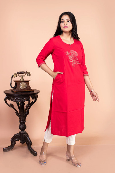 Red Pure Cotton Kurta-1 -Ramdhanu