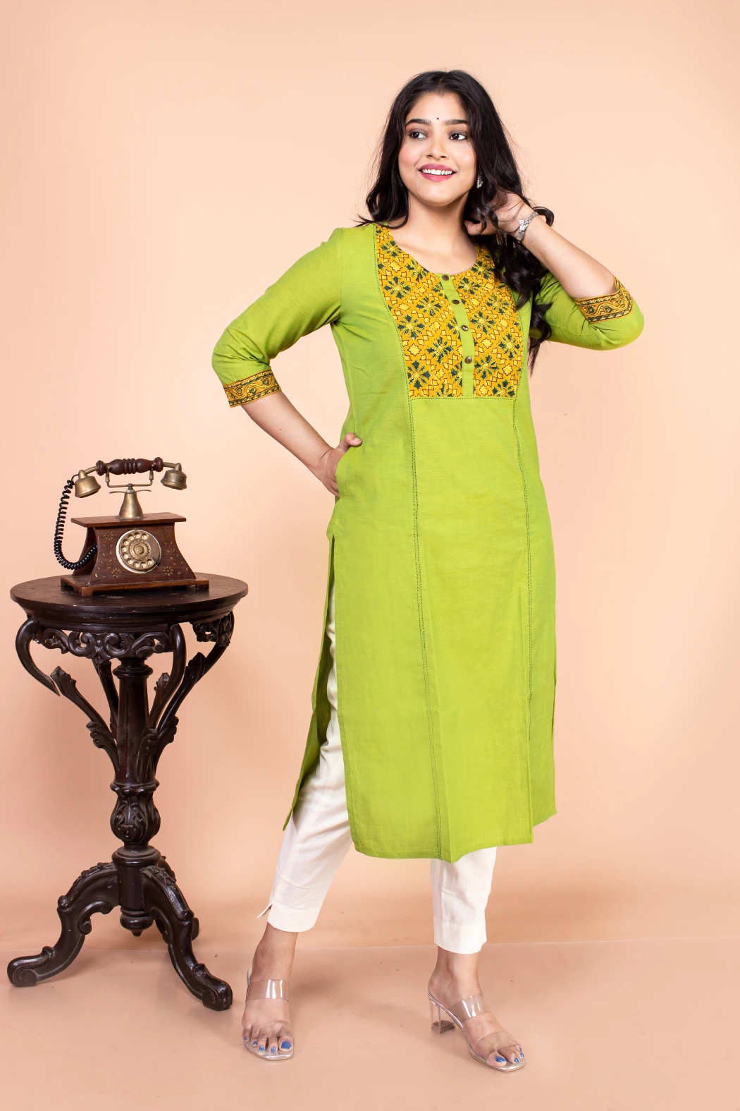 Lime Green Cotton Kurta-1 -Ramdhanu