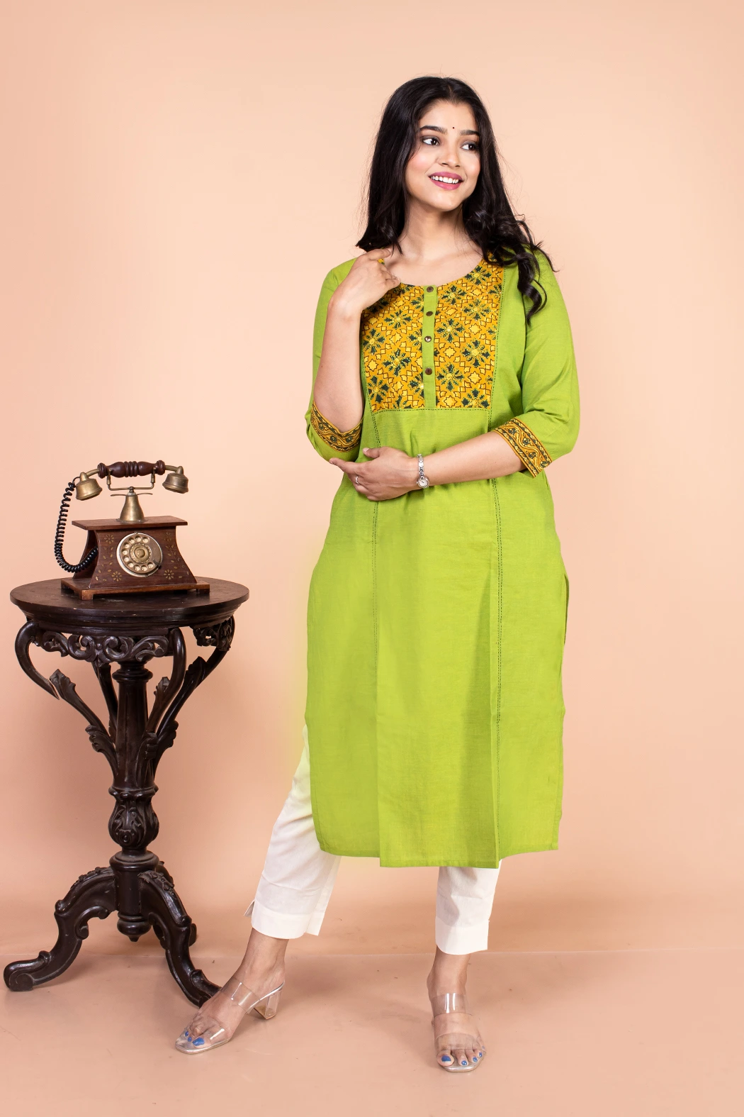 Lime Green Cotton Kurta-2 -Ramdhanu