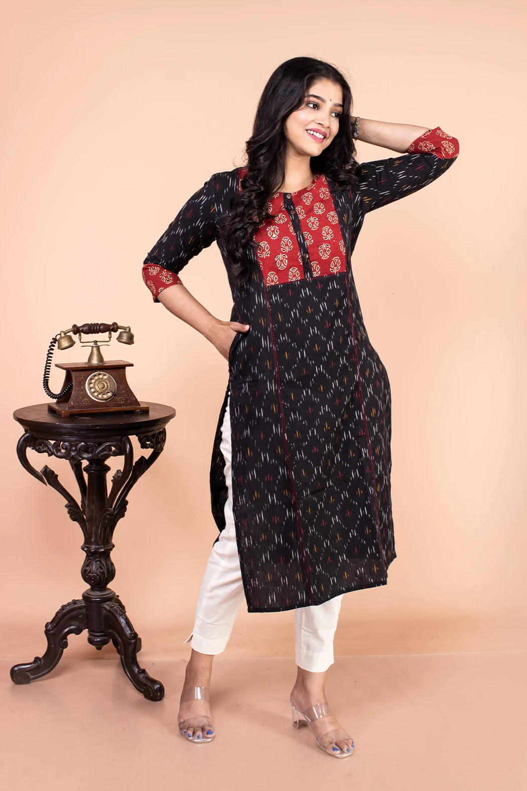 Black And Red Ikkat Kurta-1 -Ramdhanu