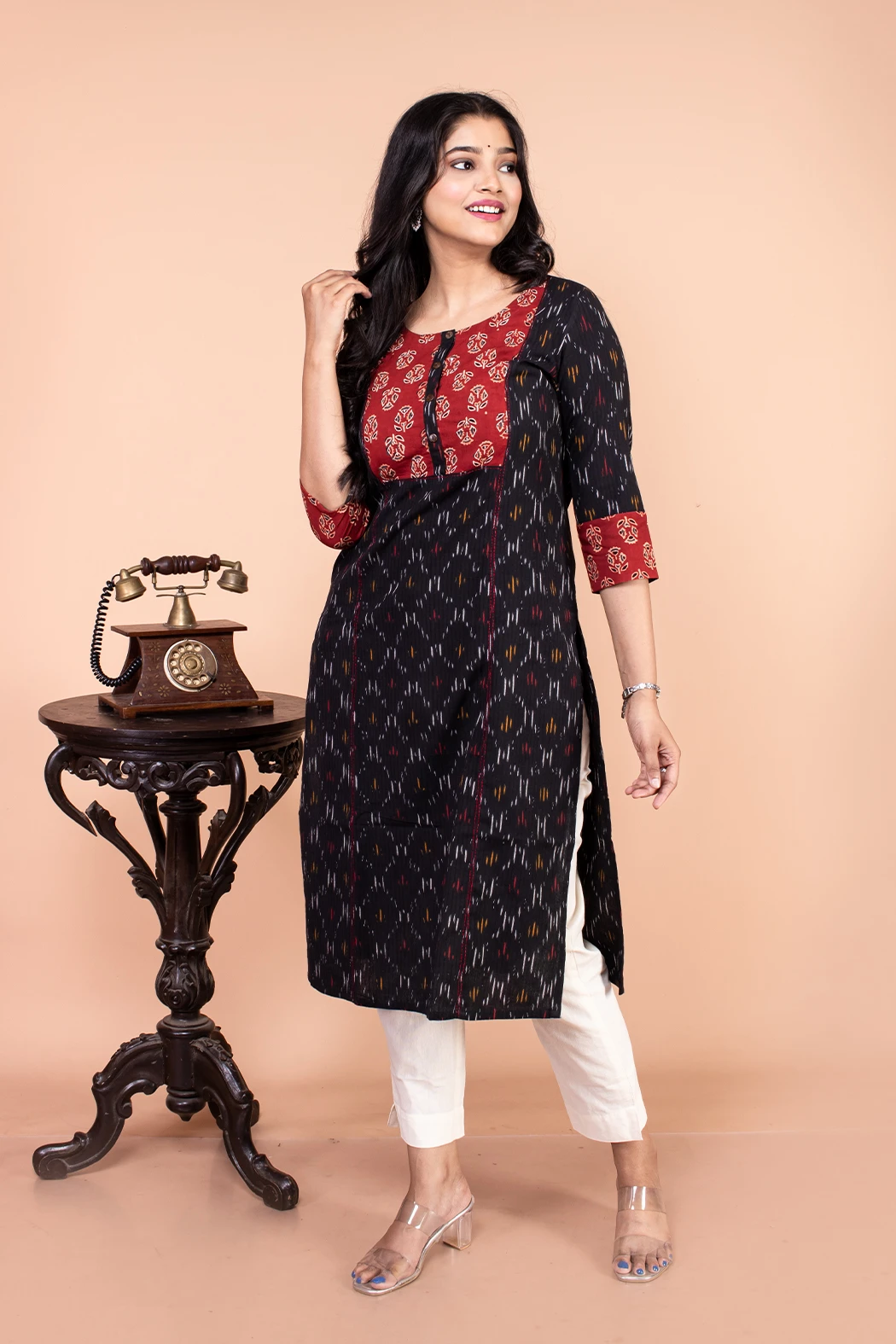 Black And Red Ikkat Kurta-2 -Ramdhanu