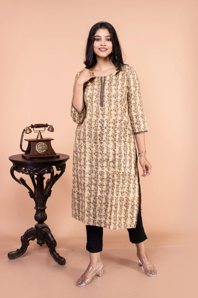 Beige and Brown Ajrak Kurta-2 -Ramdhanu