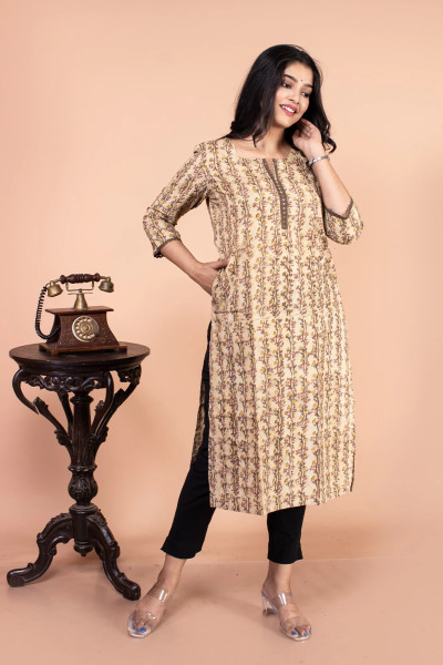 Beige and Brown Ajrak Kurta-1 -Ramdhanu