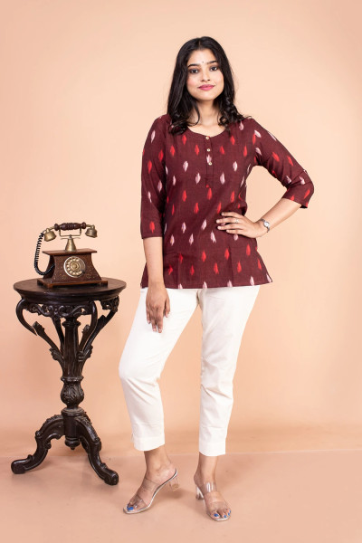 Maroon Ikkat Short Top-1 -Ramdhanu