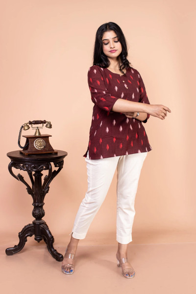 Maroon Ikkat Short Top-2 -Ramdhanu