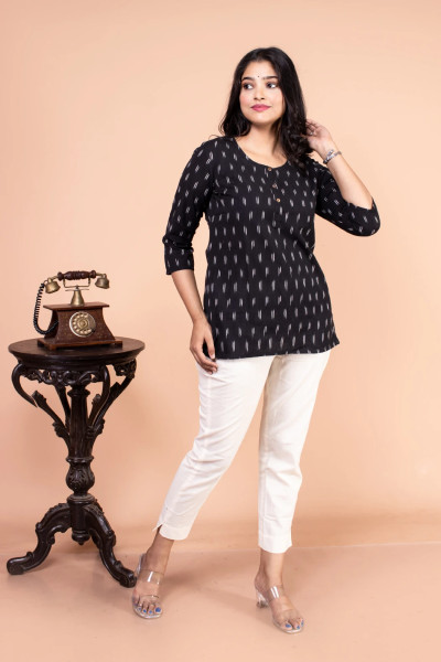 Black Ikkat Short Top for Women-1 -Ramdhanu