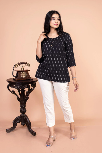 Black Ikkat Short Top for Women-3 -Ramdhanu