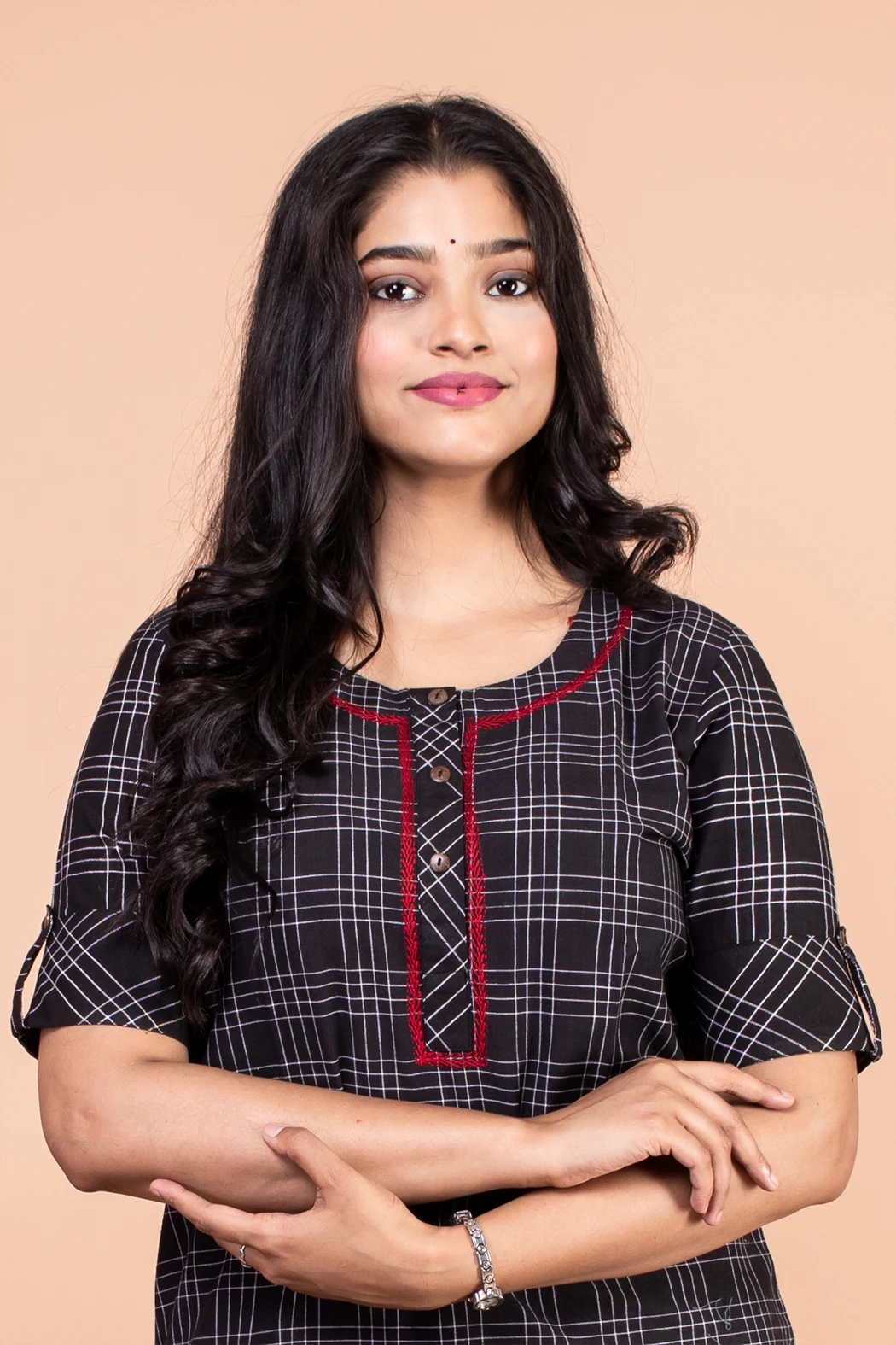 Handloom Black Checks Kurta Extended Size-3 -Ramdhanu