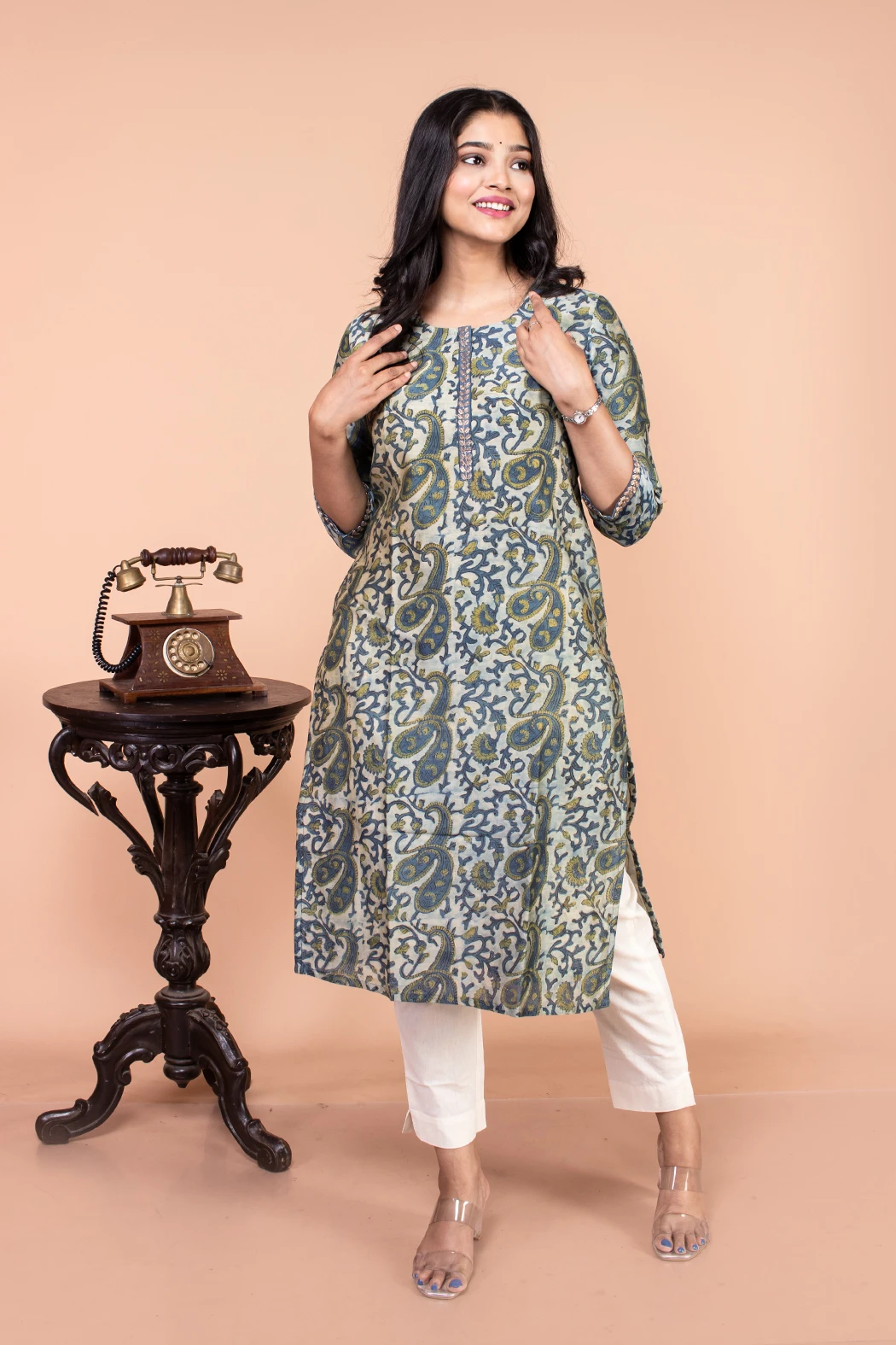 Indigo Chanderi Silk Kurti-1 -Ramdhanu