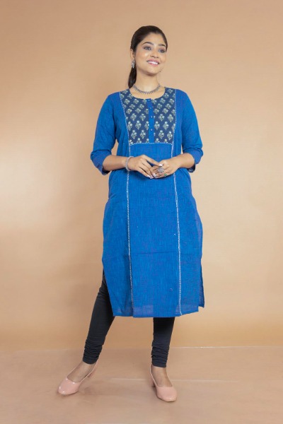 Blue Cotton Premium Handloom Kurti -Ramdhanu Ethnic