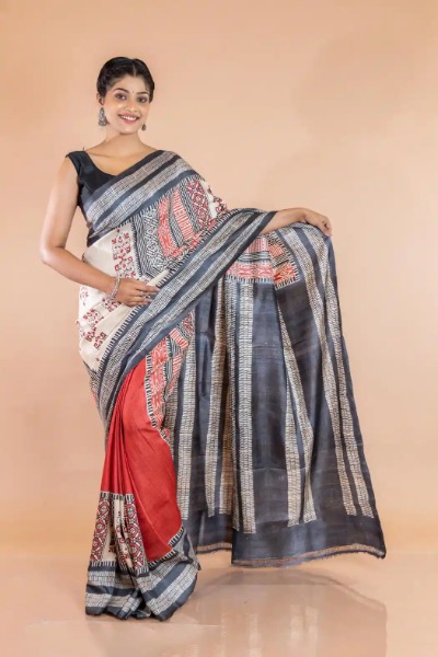 Love Saree For Women And Girls Khadi Cotton In Red And Black Color  Combination Best Quality For Everyday Use