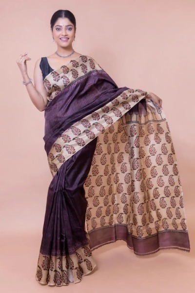 Buy online Pure Soft Silk Saree With Floral Kalamkari Print & Rich Pallu-  Yellow-AF1637