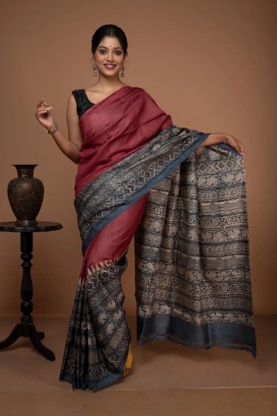 Printed Pure Tussar Elegant Silk Saree -Ramdhanu Ethnic