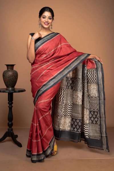 Red & Black Half & Half Saree With Sequins Work Blouse – Tirumala Designers