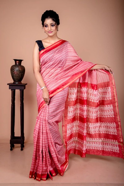 Shop Red Bandhej Chanderi Saree Online in USA with Embroidered Border –  Pure Elegance