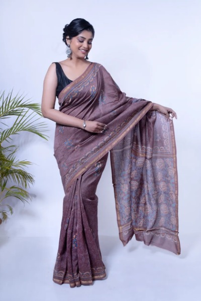 Engagement, Reception, Traditional Beige and Brown color Silk fabric Saree  : 1927884