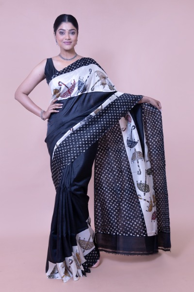 Modern Rendition in Black Colour Silk Saree -Ramdhanu Ethnic