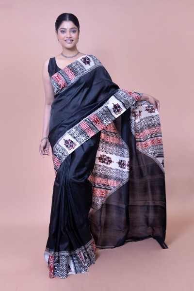 Handcrafted Classic Black Saree in Mulberry Silk -Ramdhanu Ethnic