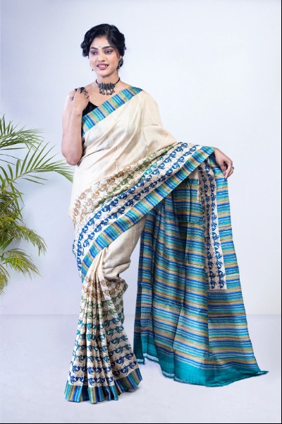 Buy this classic off-white saree -Ramdhanu Ethnic