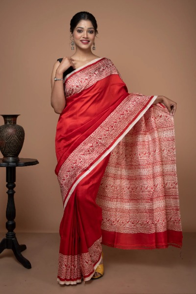 Buy the most beautiful red and white saree from Ramdhanu Ethnic -Ramdhanu Ethnic