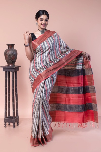 Printed saree with zari border is ideal for all-occasion wear -Ramdhanu Ethnic