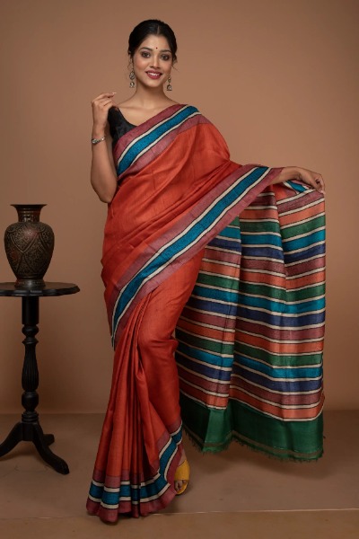 Everyone's favorite block printed tussar sarees -Ramdhanu Ethnic