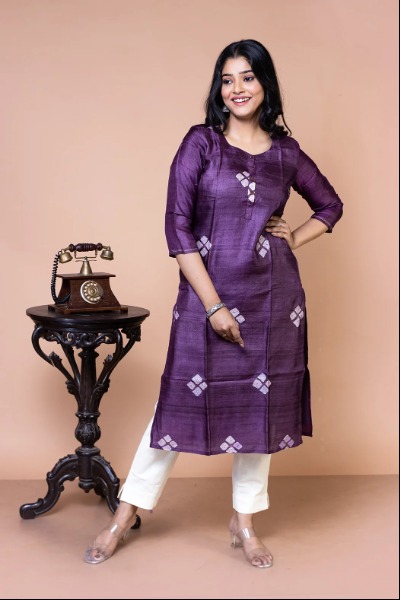 Mauve Tussar Silk Kurta -Ramdhanu