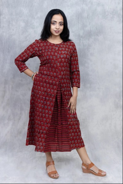 Red Ajrak Dress -Ramdhanu