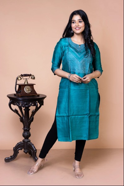 Sea Green Tussar Silk Kurta -Ramdhanu