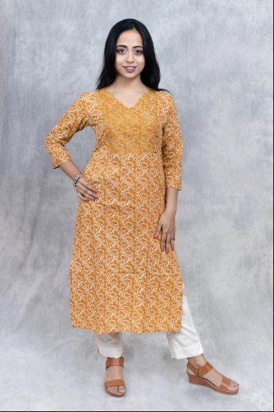 Mustard Kurta with kantha -Ramdhanu