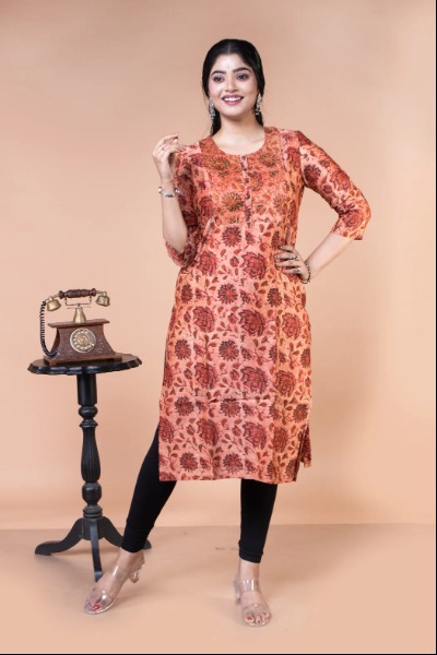 Peach Chanderi Silk Kurta -Ramdhanu