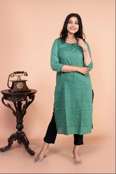 Green Block Printed Kurta -Ramdhanu